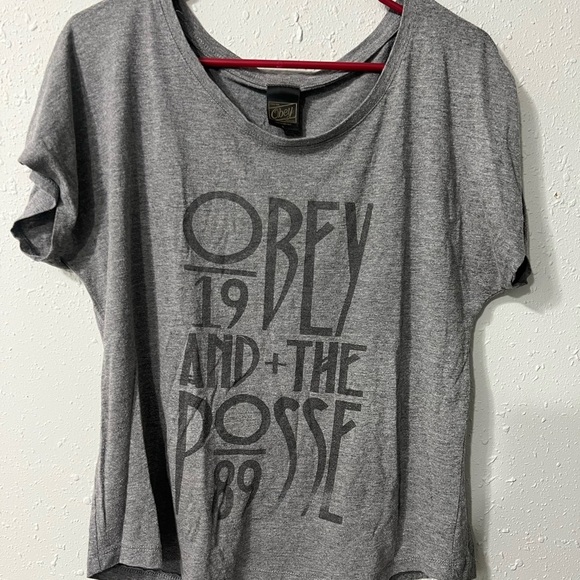 Obey Tops - Obey Gray Graphic Short Sleeve Tee
